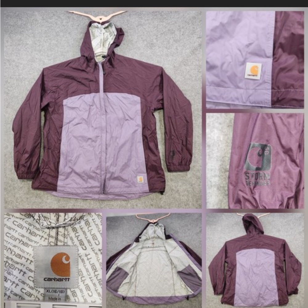 Carhartt Two-Tone Plum and Lavender Hooded Windbreaker Jacket XL NWOT